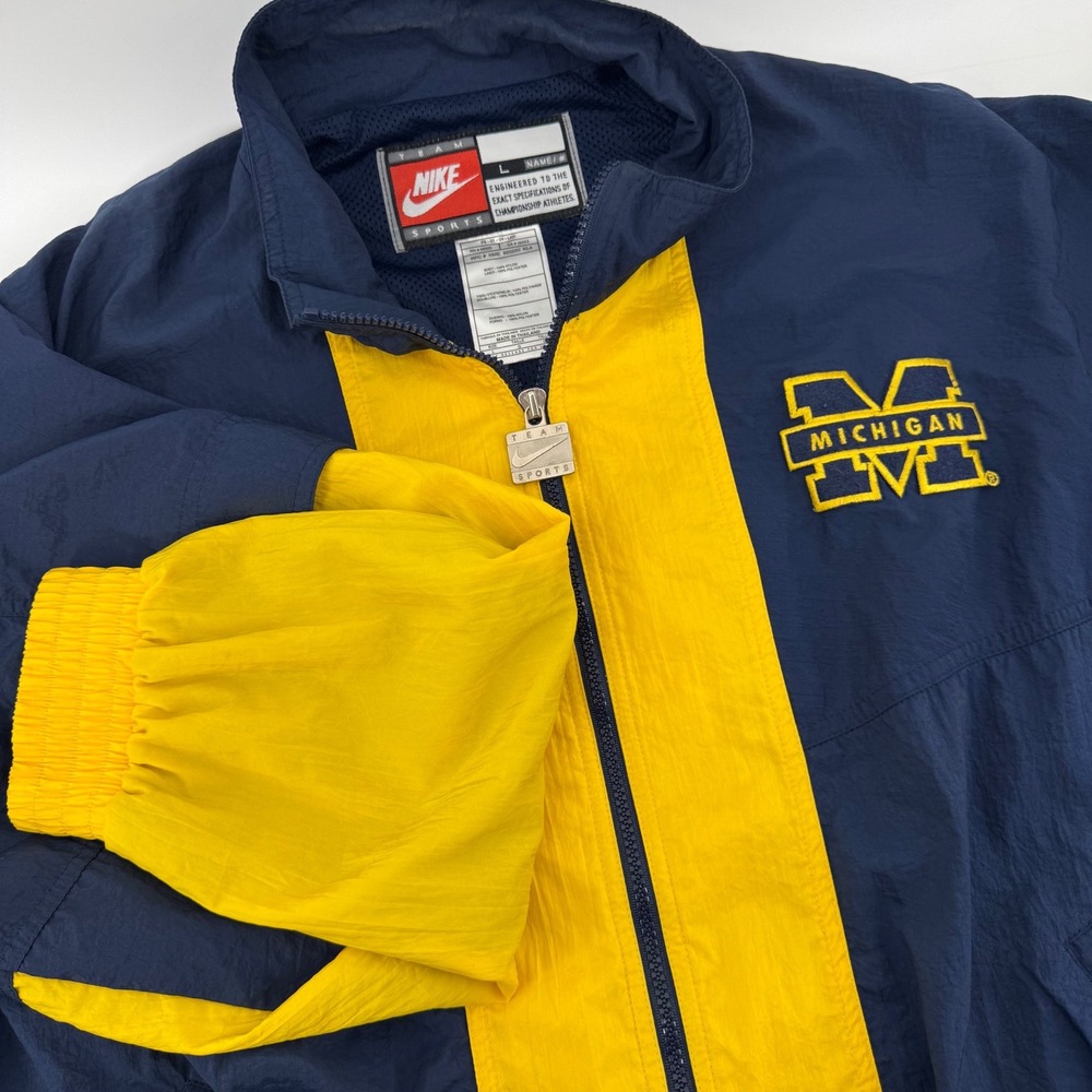 Nike Michigan Wolverines Vintage‎ Windbreaker Jacket Mens Large Navy Blue Yellow